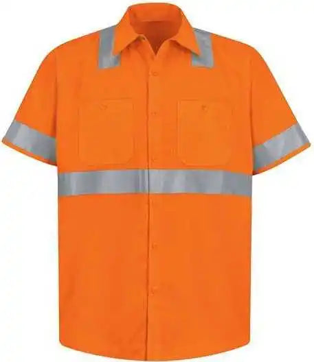 Red Kap Ss24hvt High Visibility Safety Short Sleeve Work Shirt Tall Sizes - O2-fluorescent Orange