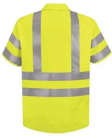 Red Kap Ss24hvt High Visibility Safety Short Sleeve Work Shirt Tall Sizes - Ab-fluorescent Yellow Green