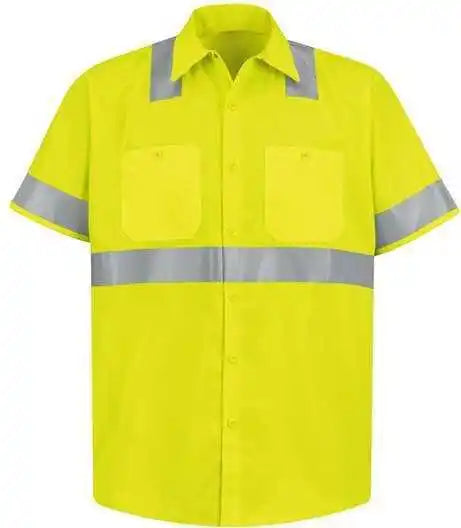 Red Kap Ss24hvt High Visibility Safety Short Sleeve Work Shirt Tall Sizes Hv Fluorescent Yellow Green