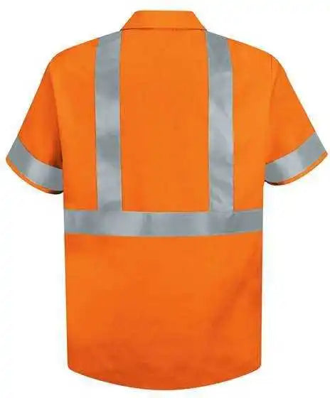 Red Kap Ss24hvt High Visibility Safety Short Sleeve Work Shirt Tall Sizes - O2-fluorescent Orange