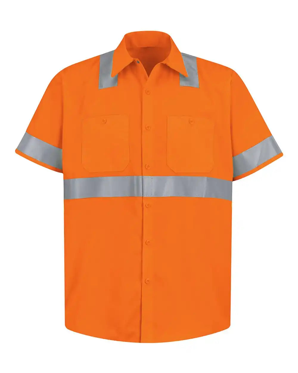 Red Kap Ss24hvt High Visibility Safety Short Sleeve Work Shirt - Tall Sizes - O2-fluorescent Orange - Lt