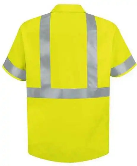 Red Kap Ss24hvt High Visibility Safety Short Sleeve Work Shirt Tall Sizes Hv Fluorescent Yellow Green