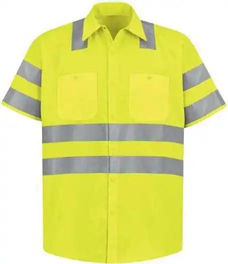 Red Kap Ss24hvt High Visibility Safety Short Sleeve Work Shirt Tall Sizes - Ab-fluorescent Yellow Green