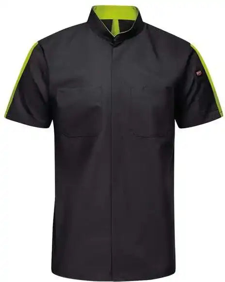 Red Kap Sx46t Mimix Pro + Short Sleeve Work Shirt with Oilblok Tall Sizes Black High Vis Yellow
