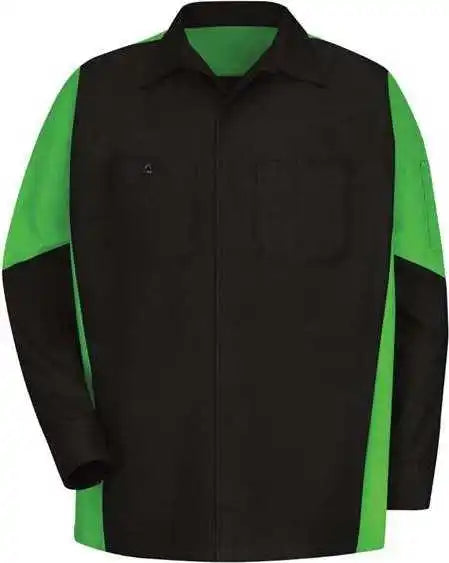 Red Kap Sy10 Long Sleeve Automotive Crew Shirt - Black Lime