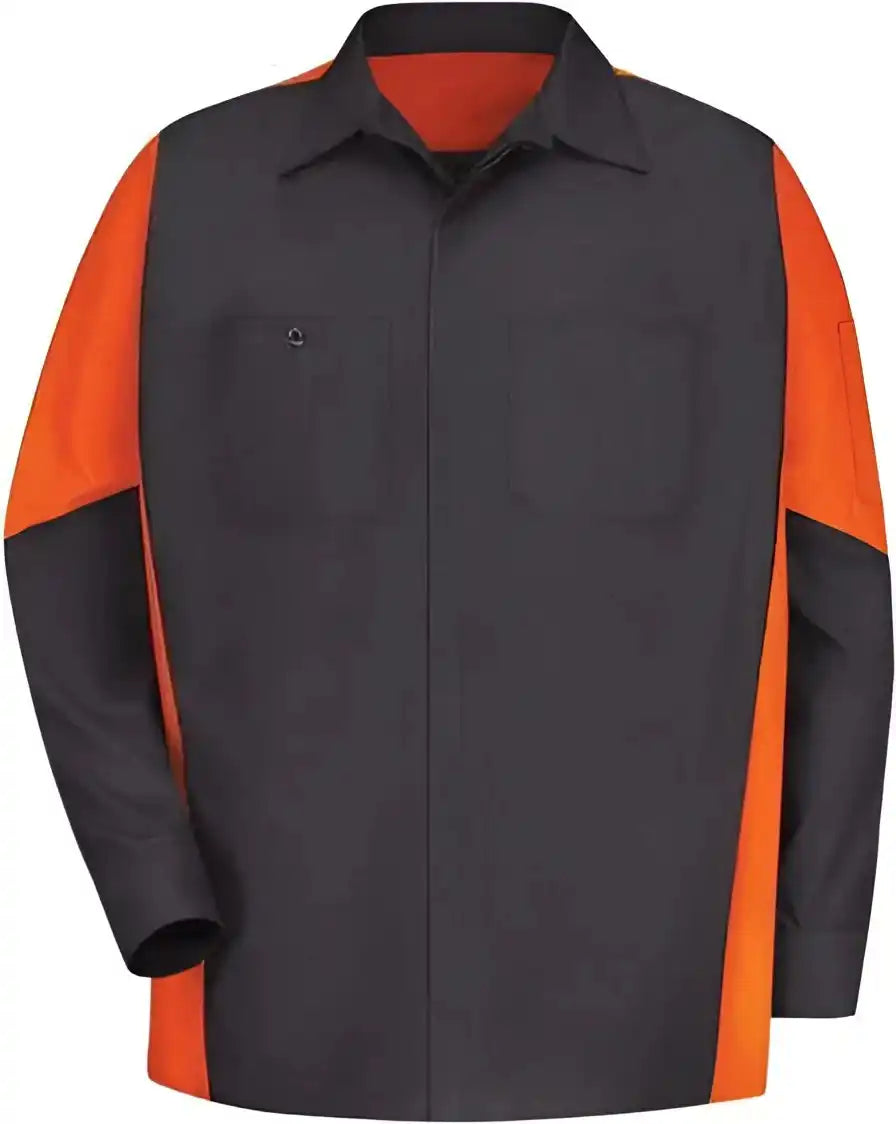 Red Kap Sy10 Long Sleeve Automotive Crew Shirt - Charcoal Orange