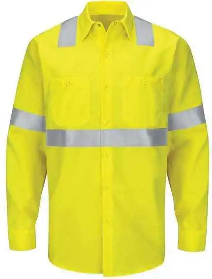 Red Kap Sy14 Enhanced &amp; Hi Visibility Long Sleeve Work Shirt Hv Fluorescent Yellow Green