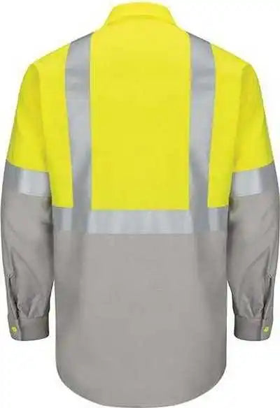 Red Kap Sy14 Enhanced & Hi Visibility Long Sleeve Work Shirt Fluorescent Yellow Green Gray