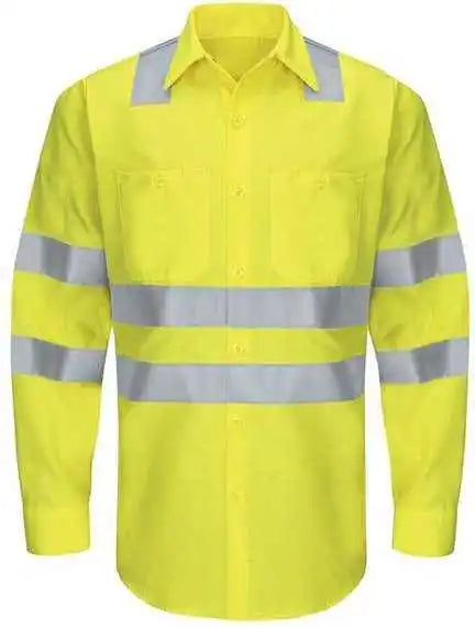 Red Kap Sy14 Enhanced &amp; Hi Visibility Long Sleeve Work Shirt Ab Fluorescent Yellow Green