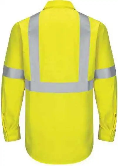 Red Kap Sy14 Enhanced &amp; Hi Visibility Long Sleeve Work Shirt Hv Fluorescent Yellow Green