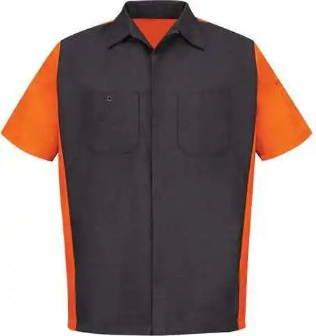 Red Kap Sy20l Short Sleeve Automotive Crew Shirt Long Sizes Charcoal Orange