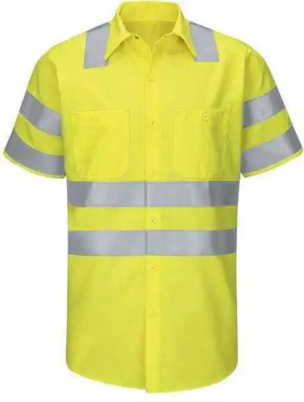 Red Kap Sy24 Enhanced &amp; Hi Visibility Work Shirt Ab Fluorescent Yellow Green