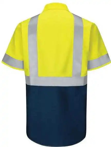 Red Kap Sy24 Enhanced &amp; Hi-visibility Work Shirt - Fluorescent Yellow Green Navy