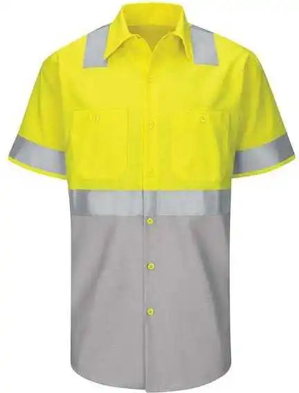 Red Kap Sy24l Enhanced & Hi-visibility Work Shirt - Long Sizes - Fluorescent Yellow Green Gray