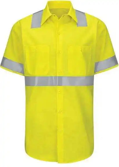 Red Kap Sy24l Enhanced &amp; Hi Visibility Work Shirt Long Sizes Hv Fluorescent Yellow Green