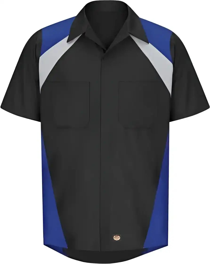 Red Kap Sy28 Tri Color Short Sleeve Shop Shirt Black Light Gray Royal