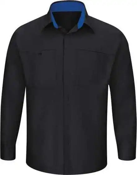 Red Kap Sy32l Performance Plus Long Sleeve Shirt with Oilblok Technology - Sizes - Black Royal Blue