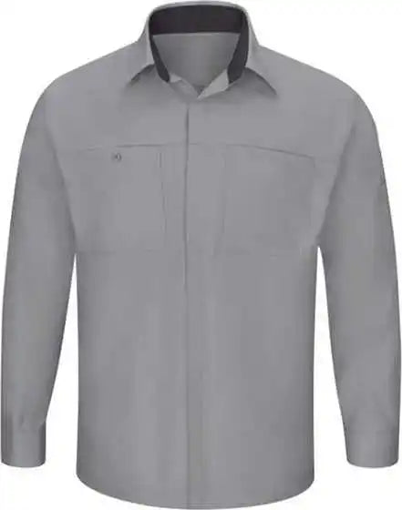 Red Kap Sy32l Performance Plus Long Sleeve Shirt with Oilblok Technology Sizes Light Gray Charcoal