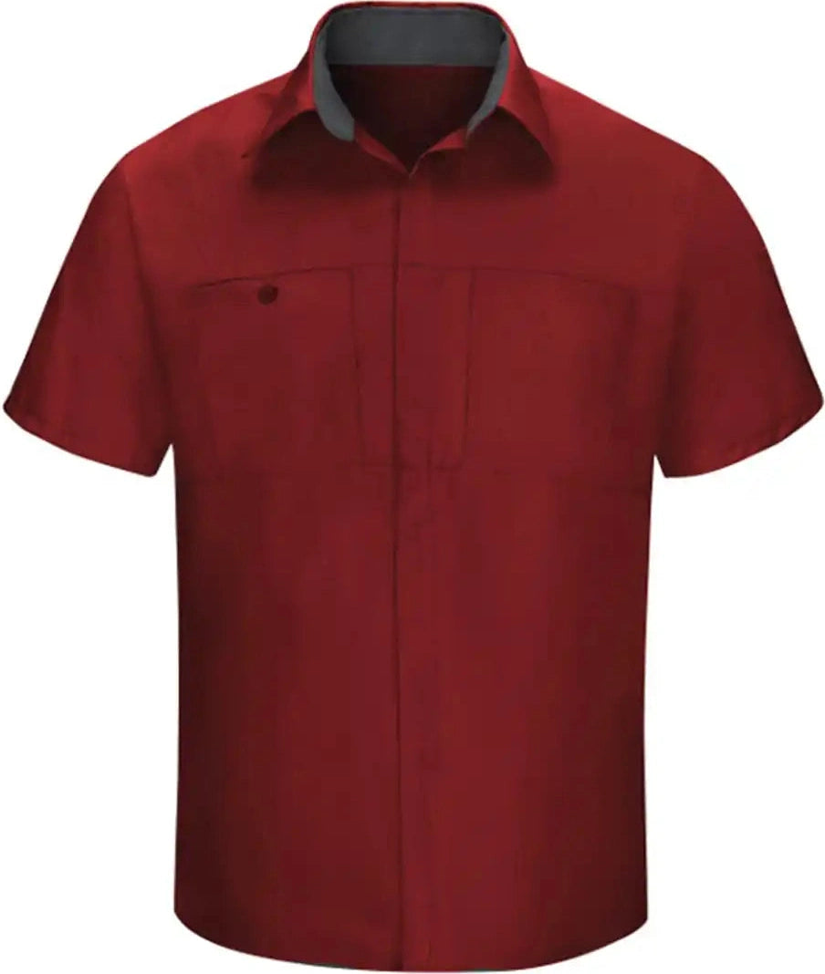 Red Kap Sy42 Performance Plus Short Sleeve Shirt with Oilblok Technology - Fireball Charcoal - Red/ / s