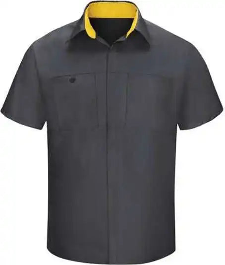 Red Kap Sy42l Performance Plus Short Sleeve Shop Shirt with Oilblok Technology - Long Sizes - Charcoal Yellow