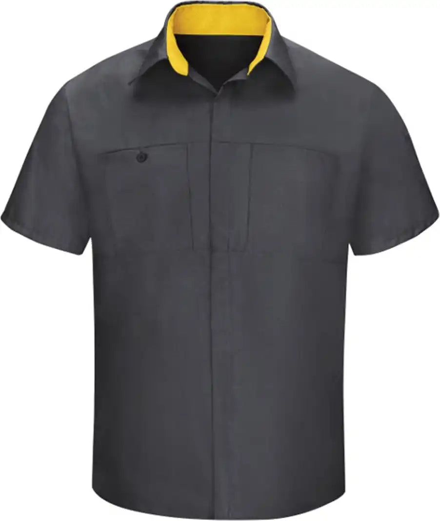 Red Kap Sy42t Performance Plus Short Sleeve Shirt with Oilblok Technology - Tall Sizes - Charcoal Yellow - Charcoal/