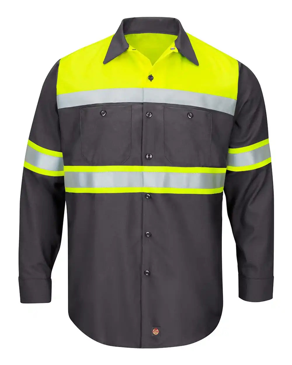 Red Kap Sy70 Hi-visibility Colorblock Ripstop Long Sleeve Work Shirt - Fluorescent Yellow Charcoal - Yellow/ / s