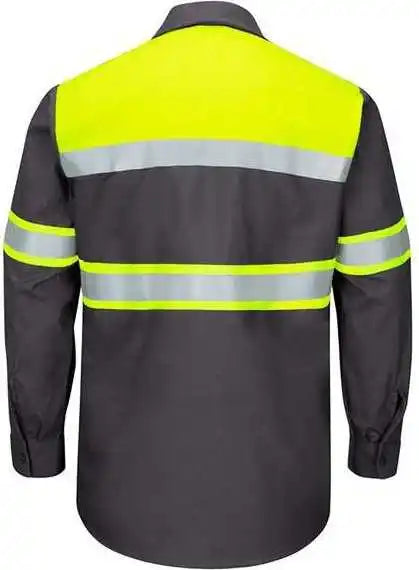 Red Kap Sy70l Hi-visibility Colorblock Ripstop Long Sleeve Work Shirt - Tall - Fluorescent Yellow Charcoal