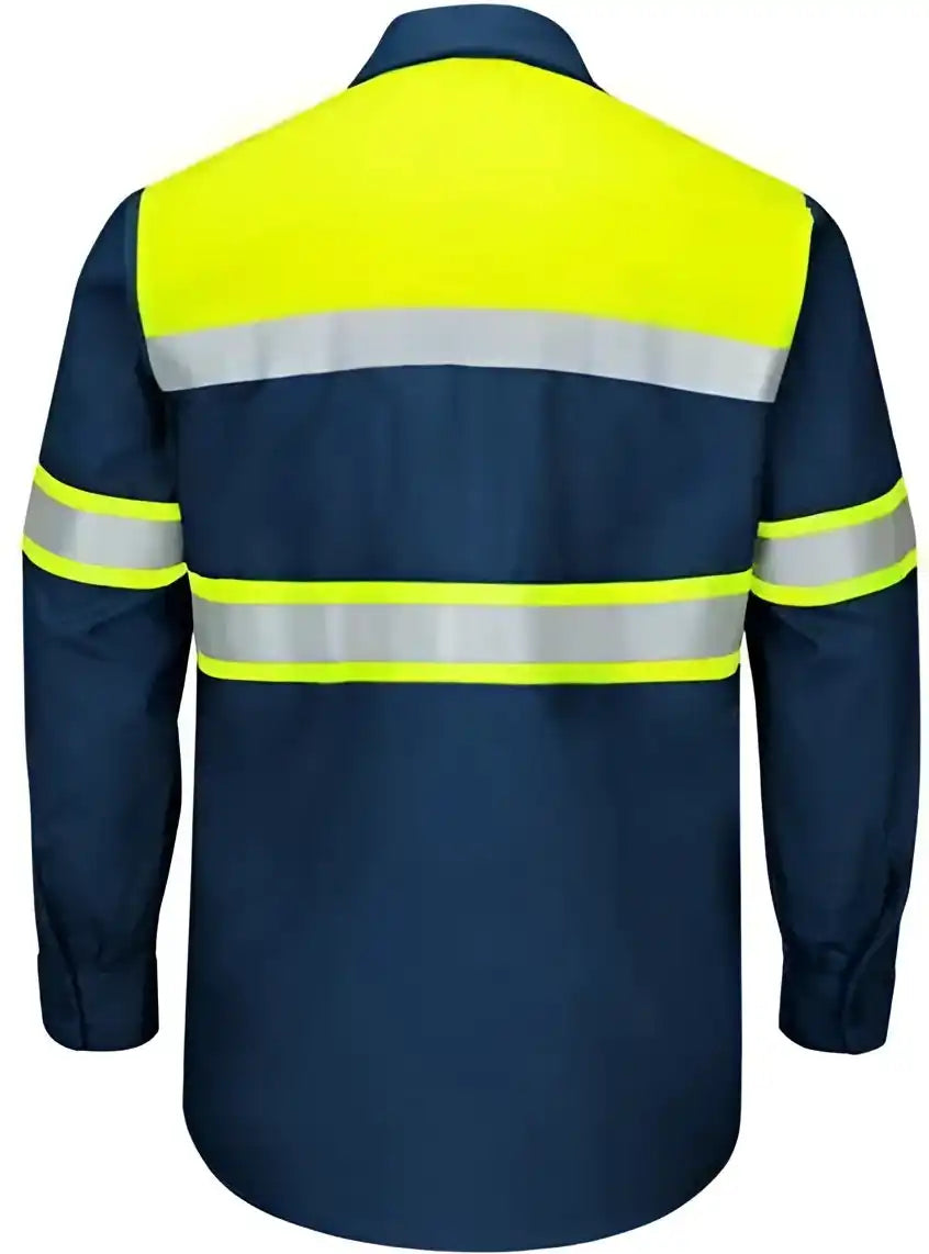 Red Kap Sy70l Hi Visibility Colorblock Ripstop Long Sleeve Work Shirt Tall Fluorescent Yellow Navy