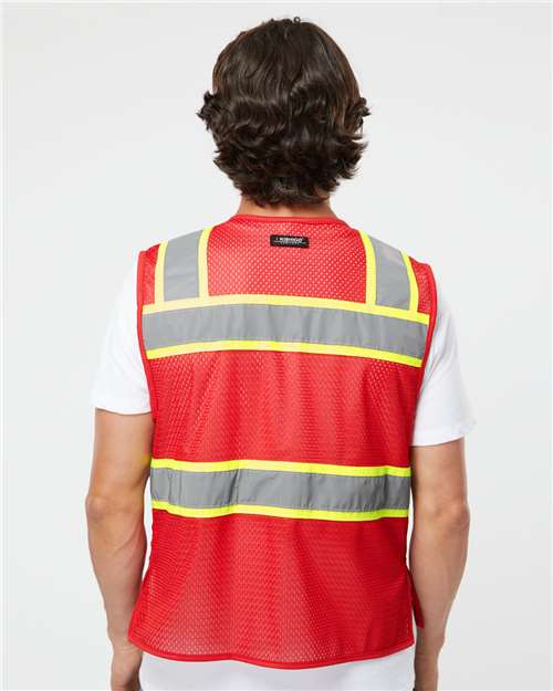 Red/ Lime - B153 EV Series® Enhanced Visibility 3 Pocket Mesh Vest - B150-156