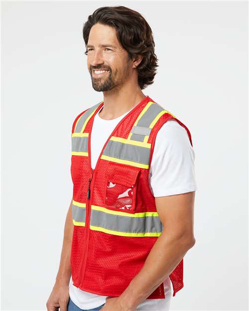 Red/ Lime - B153 EV Series® Enhanced Visibility 3 Pocket Mesh Vest - B150-156