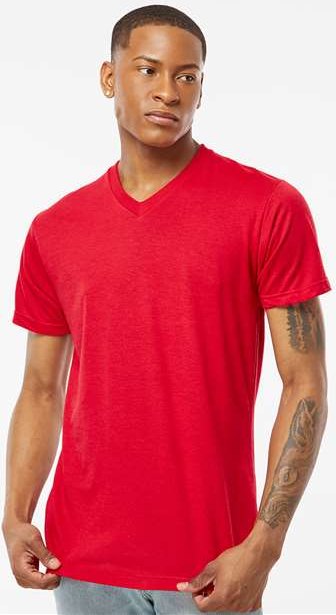 Red Poly-Rich V-Neck T-Shirt - 207
