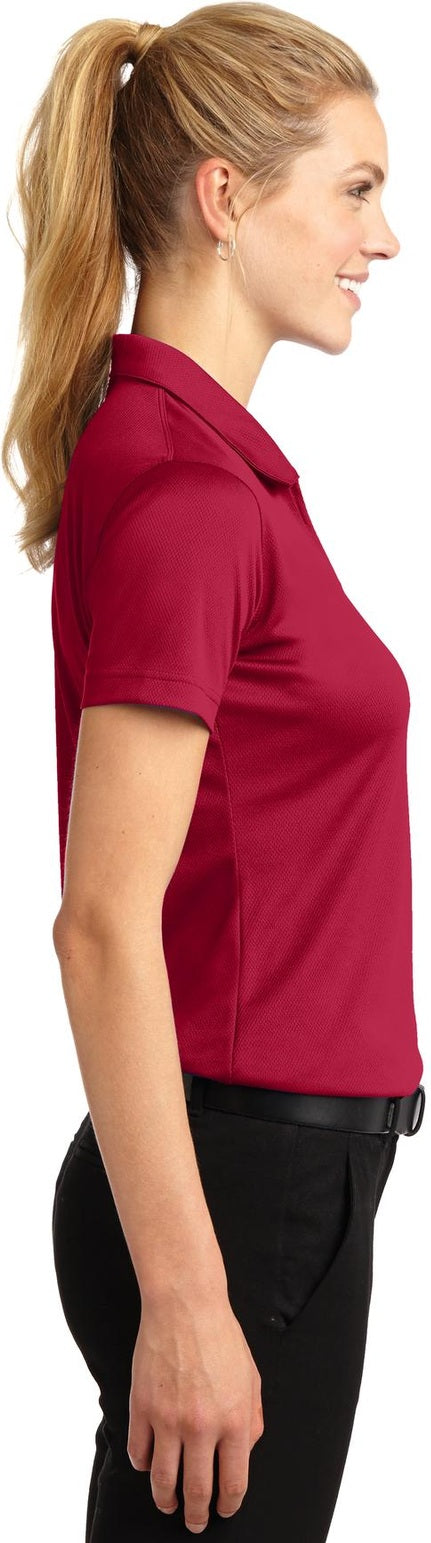 Red Sport-Tek Women's Dri-Mesh V-Neck Polo. L469