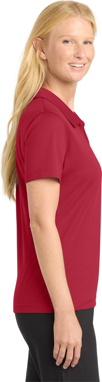 Red Sport-Tek Women's Dri-Mesh V-Neck Polo. L469