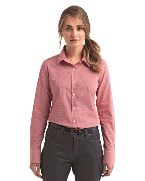 Red/ White Women&#39;s Microcheck Gingham Cotton Shirt - RP320