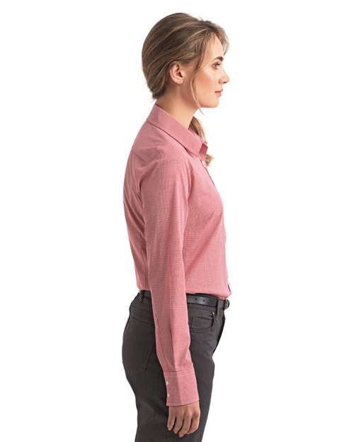 Red/ White Women&#39;s Microcheck Gingham Cotton Shirt - RP320