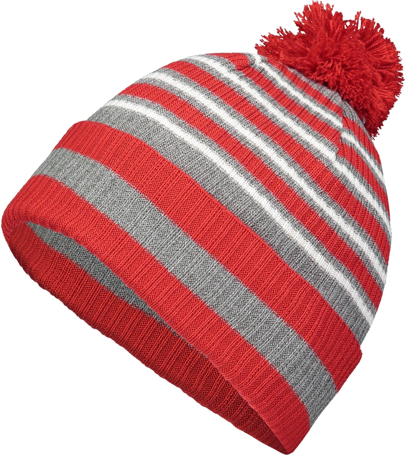 RED/HEATHER GREY/WHITE SPIRIT POM BEANIE