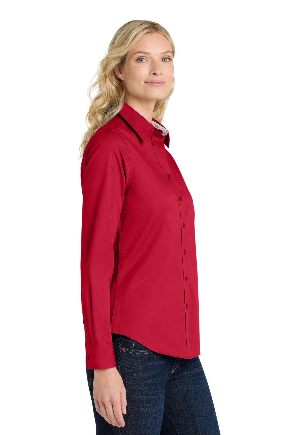 Red/Lt Stone Port Authority Women's Long Sleeve Easy Care Shirt. L608