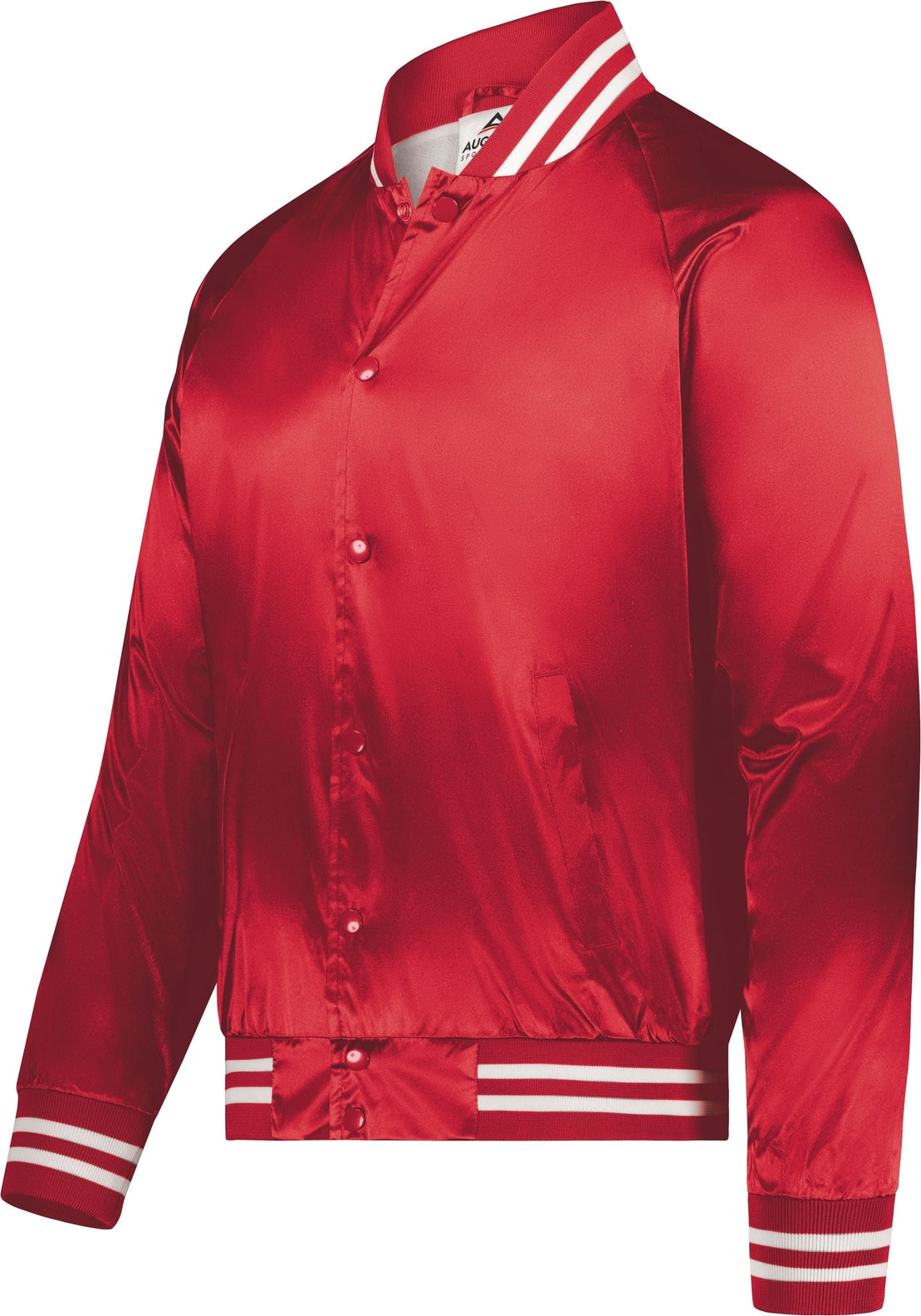 RED/WHITE SATIN BASEBALL JKT/STRIPED TRM