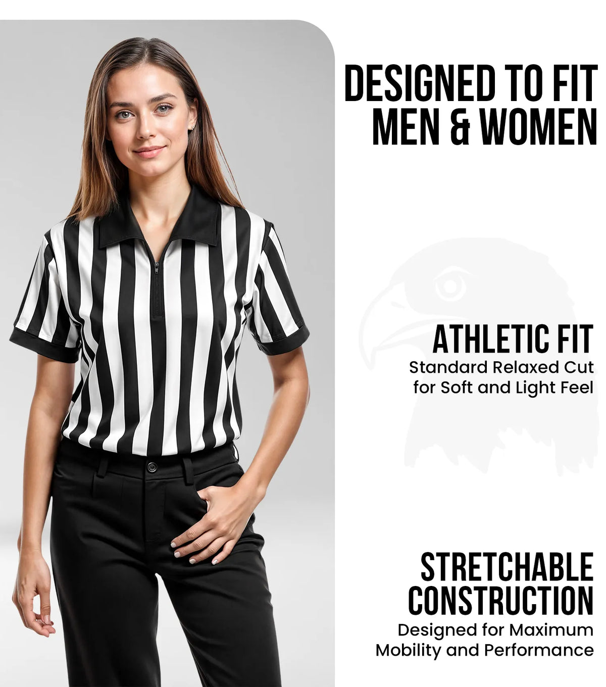 Referee Shirt for Men and Women Black & White Stripes Umpire Uniform (quarter Zipper)