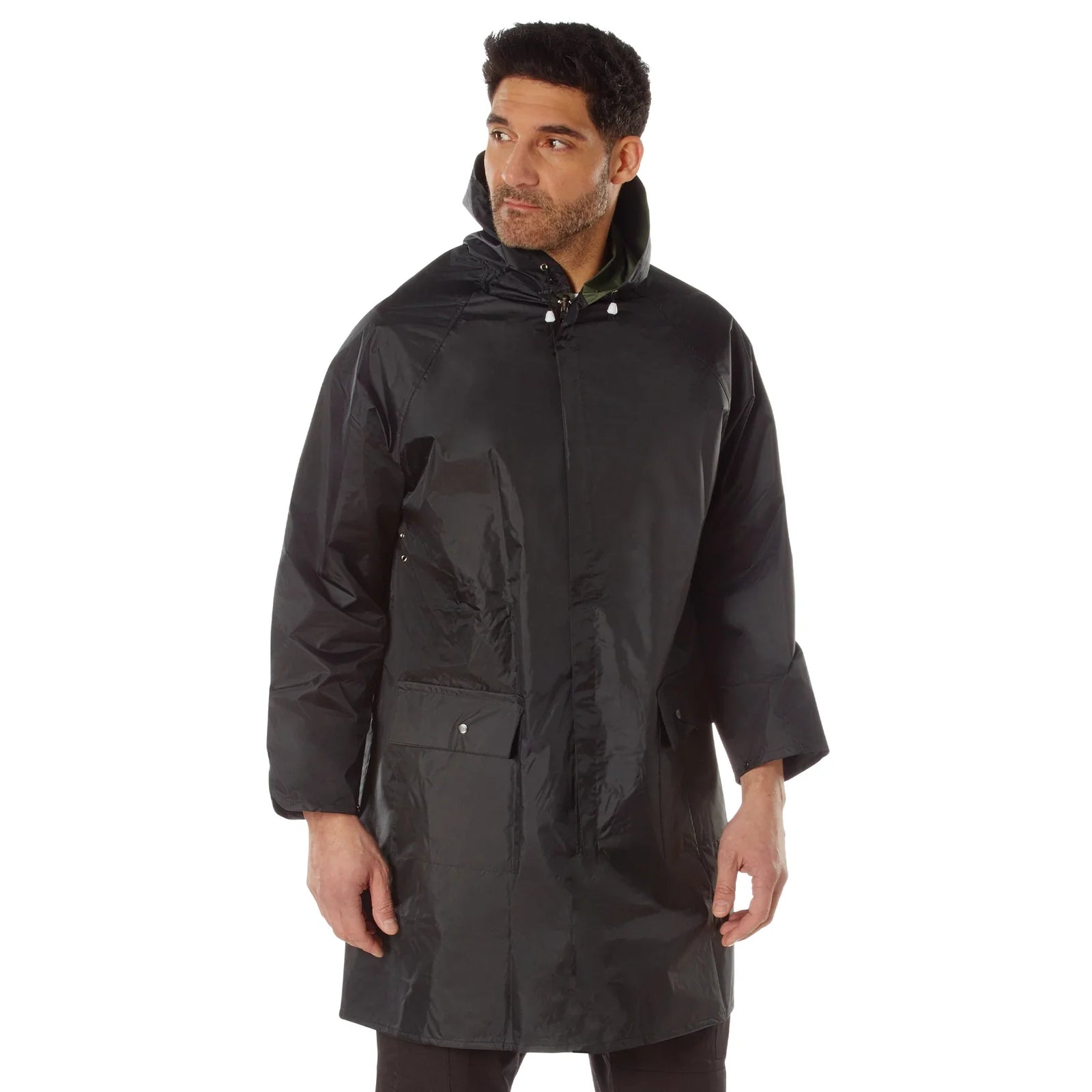 Reversible 3/4 Length Rain Parka - Black / Olive Drab / s