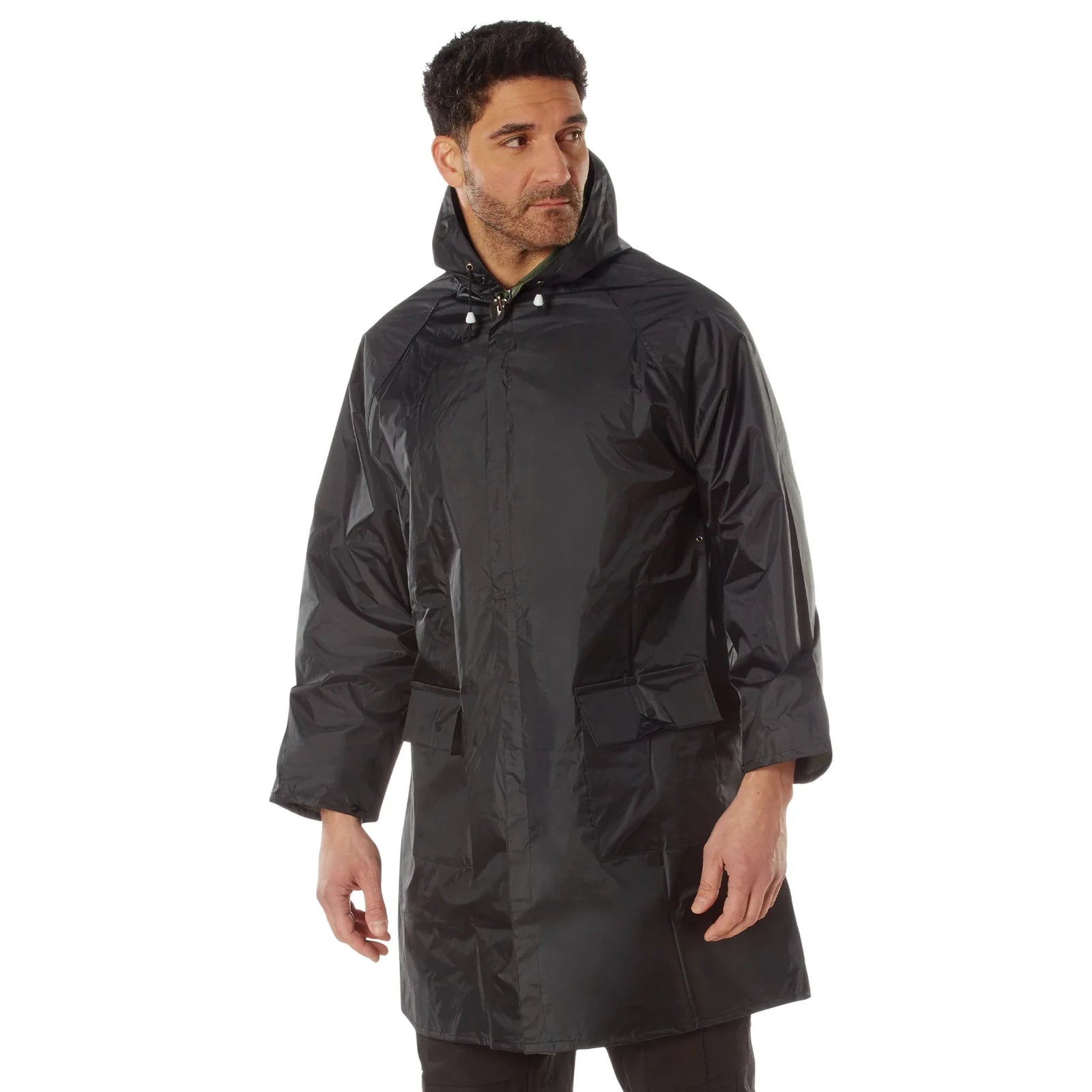 Reversible 3/4 Length Rain Parka - Black / Olive Drab / s
