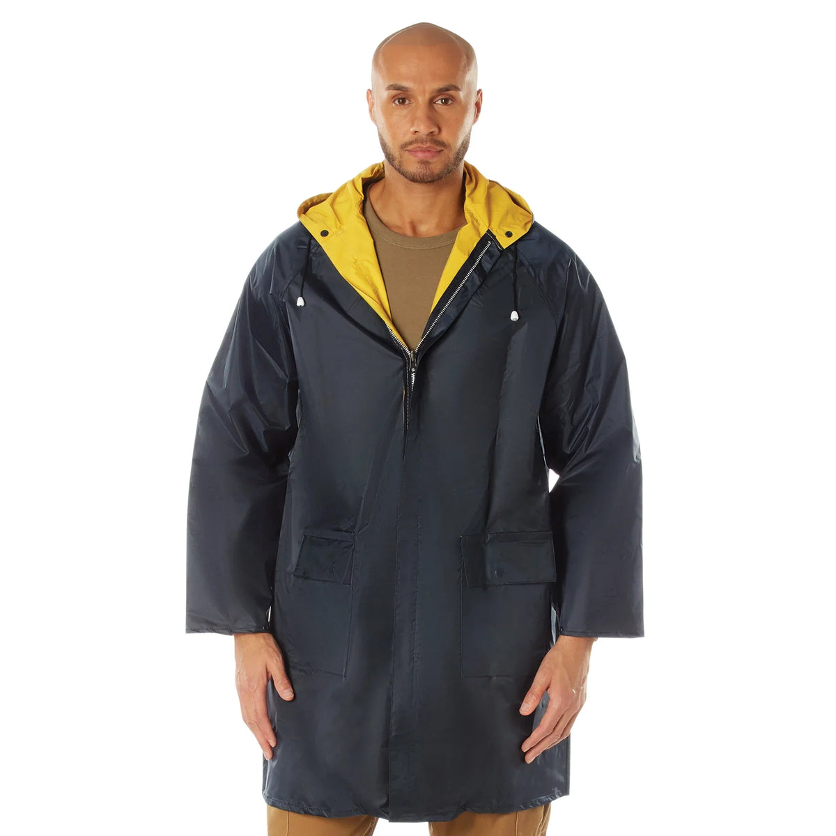 Reversible 3/4 Length Rain Parka - Navy Blue / Yellow / s
