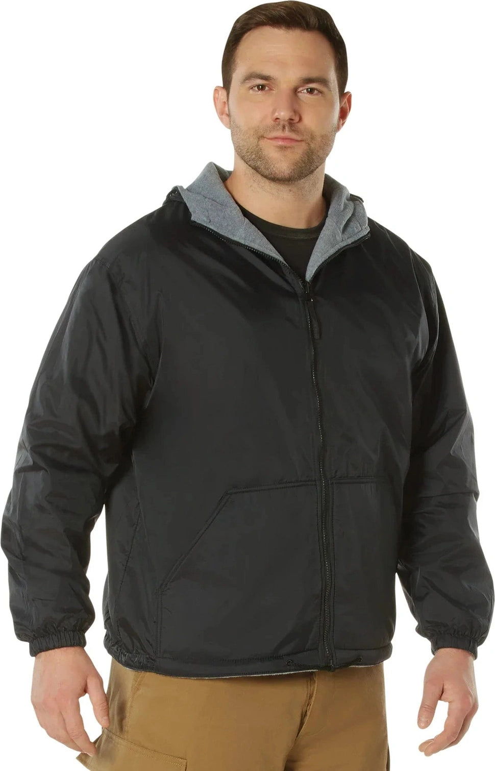 Reversible Lined Jacket with Hood - Black / s