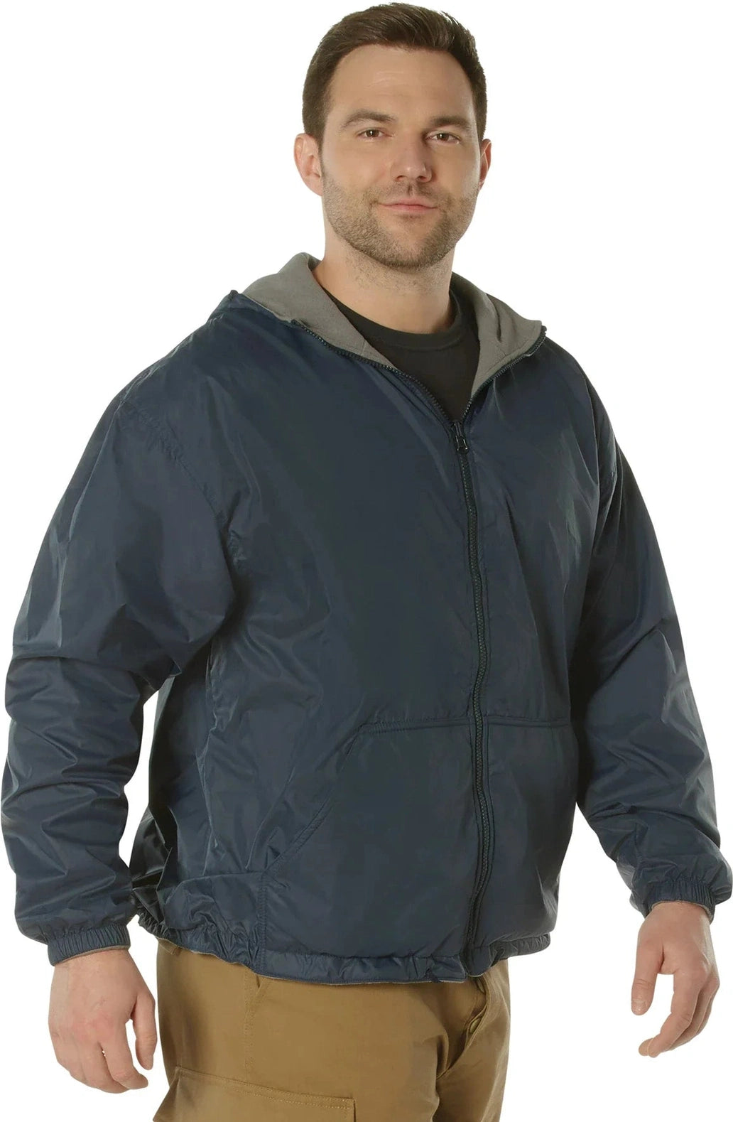 Reversible Lined Jacket with Hood - Navy Blue / s
