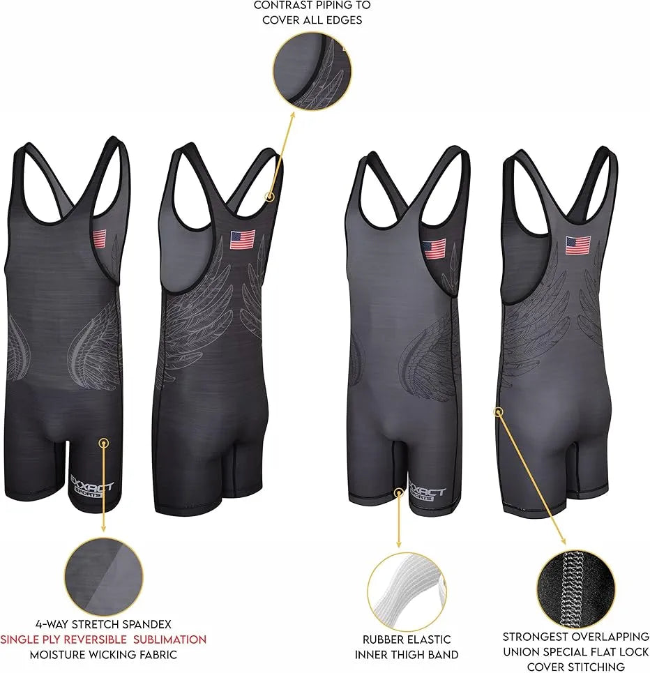 Reversible Wrestling Singlet for Gymnastic & Mma Black/gray (unisex Adult/youth)