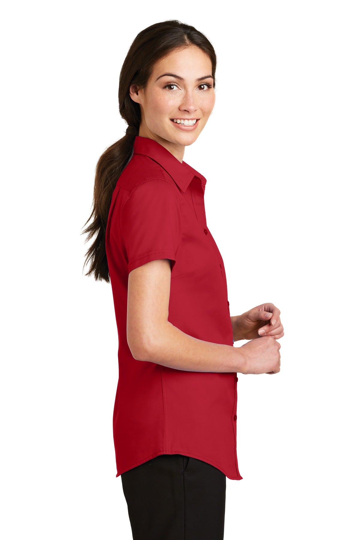Rich Red Port Authority Women's Short Sleeve SuperPro Twill Shirt. L664