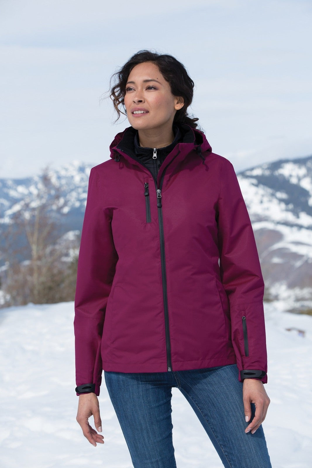 Rich Red/Black Port Authority Women's Vortex Waterproof 3-in-1 Jacket. L332