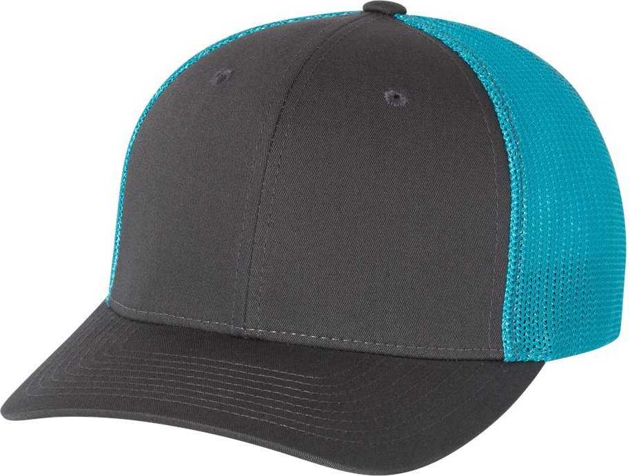 Richardson 110 Fitted Trucker with R-flex Caps - Charcoal Neon Blue - Dark Gray / Sm-md
