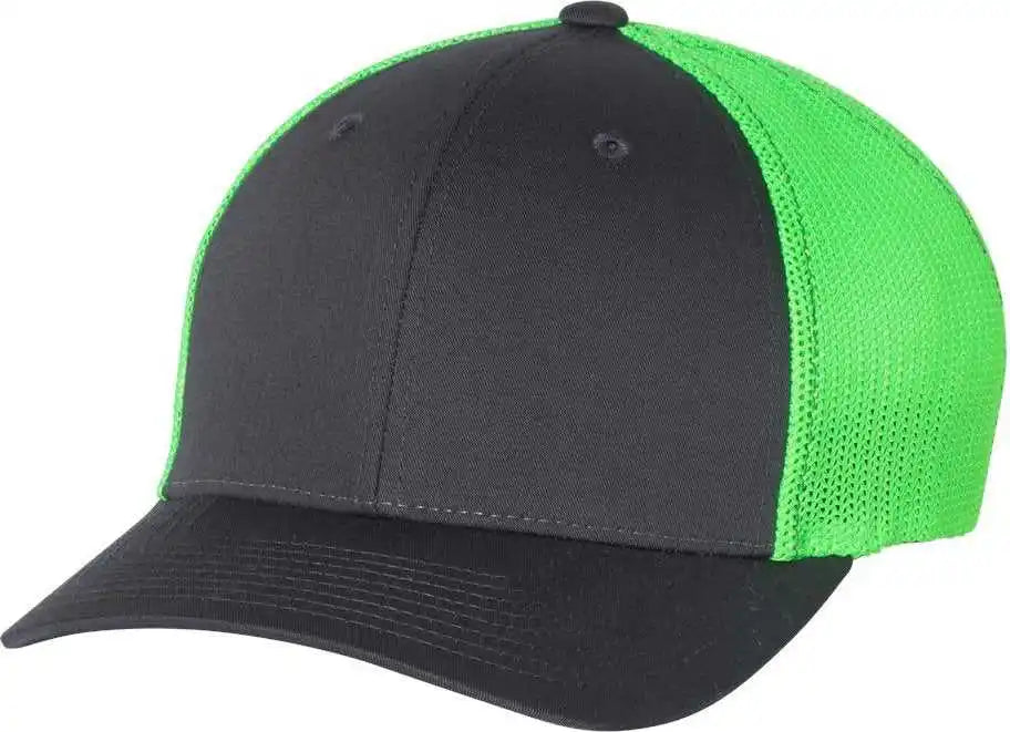 Richardson 110 Fitted Trucker with r Flex Caps Charcoal Neon Green Dark Gray / Sm Md