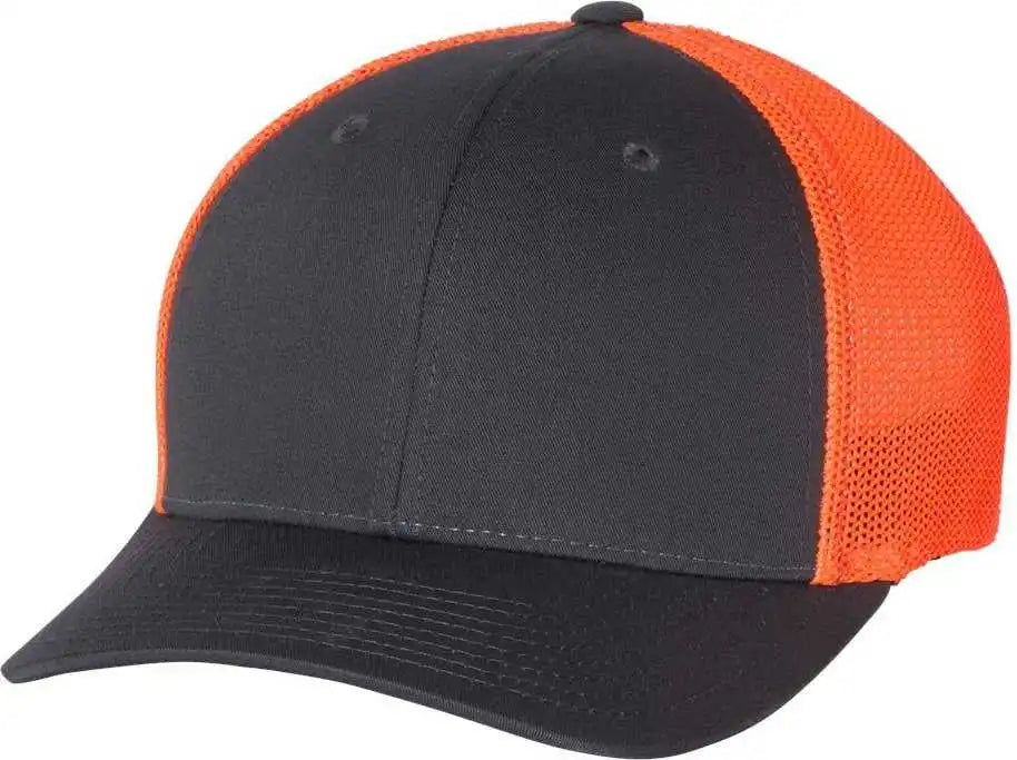 Richardson 110 Fitted Trucker with R-flex Caps - Charcoal Neon Orange - Dark Gray / Sm-md